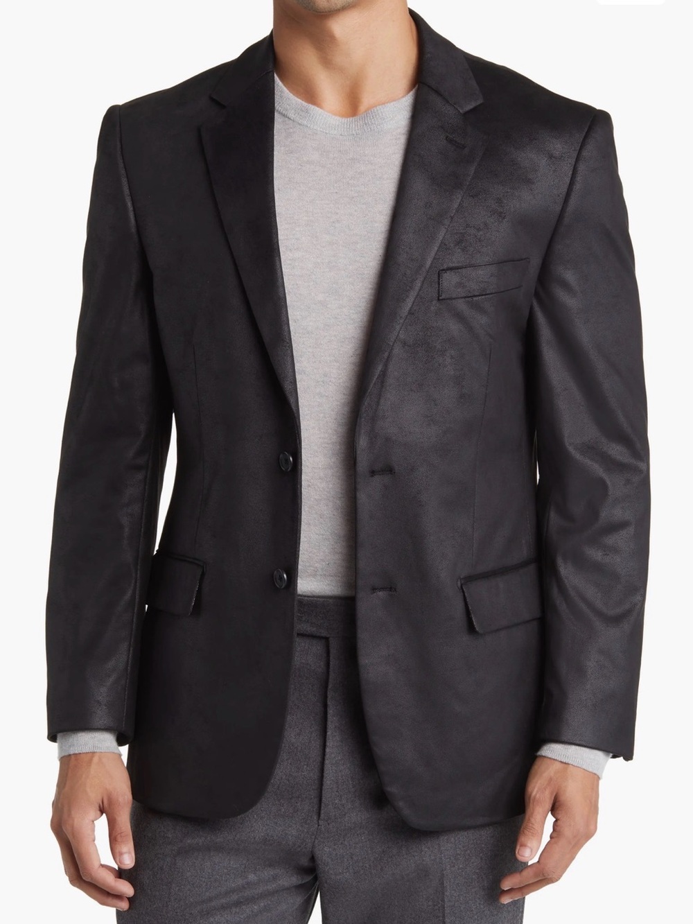 Daniel Hetcher Men's Black Faux Suede Two-Button Blazer Classic Tailored Fit 44R
